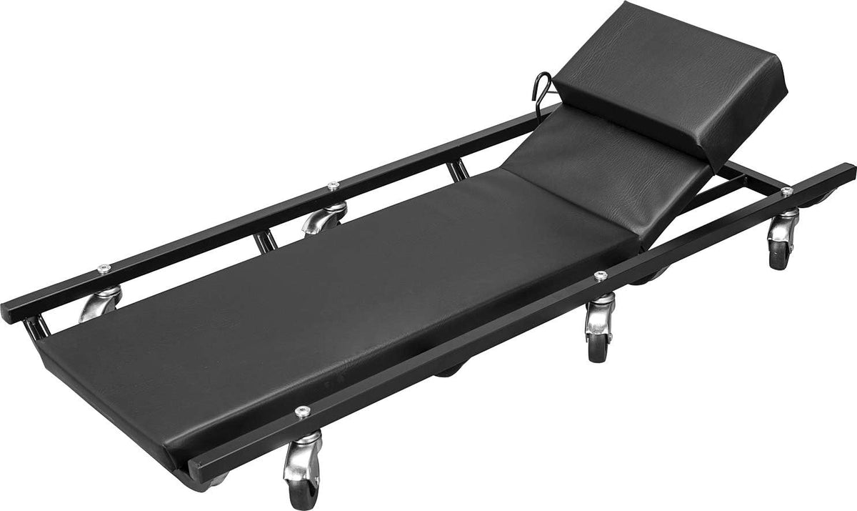 Torin ATR6452B Rolling Garage/Shop Creeper: 40" Padded Mechanic Cart with Adjustable Headrest and 6 Casters, Black