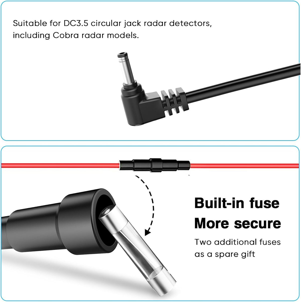 Radar Detector Rearview Mirror Rod Mounting Bracket and Radar Direct Power Cord Hardwired Kit and Fuse Tap(for Cobra Radar Models)