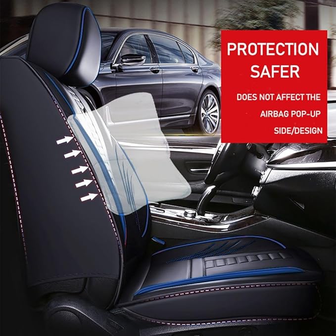 for Chevy Equinox Seat Covers 2005-2026, Full Coverage Customized Car Seat Covers, Premium Leather Waterproof Stain-Resistant Easy to Install (Standard 5 Seats, Black&Blue)
