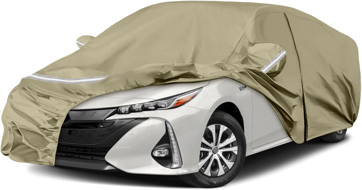 Waterproof Car Covers Replace for 2004-2025 Toyota Prius, Multilayer Heavy Duty with Cotton Liner All Weather Custom-fit Car Cover with Zipper Door, Windproof Bands for Snow Rain Dust Protection