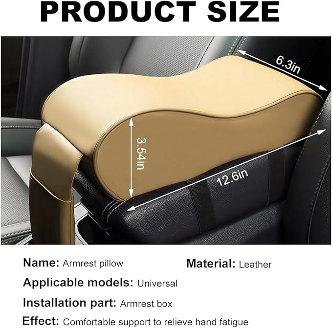 Car Armrest Cushion, Soft Memory Foam Auto Armrest Pillow with Storage Bag, Leather Center Console Arm Rest Padded Cushion with Phone Holder, Universal Car Accessories (Beige)