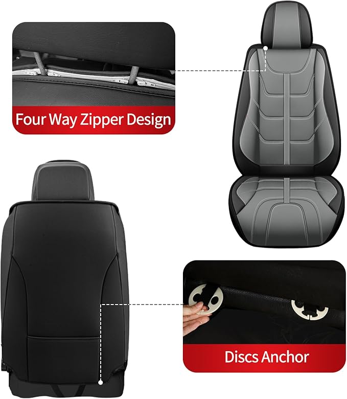 TTX LIGHTING Car Seat Covers fit for VW/Volkswagen Tiguan 2009-2026 Front Seat: Premium Leather Automotive Seat Cover with Airbag Compatible Waterproof (2 Seats, Black & Gray)