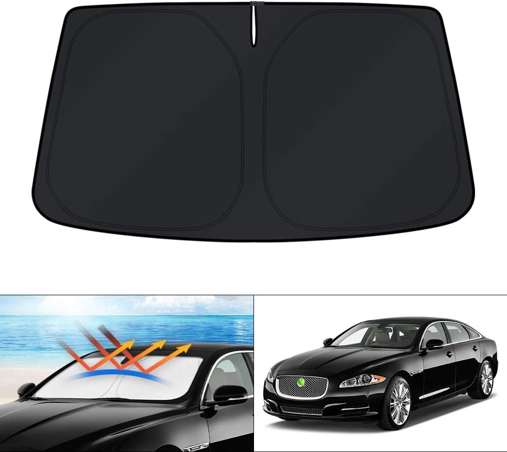 KUST Windshield Sun Shade for Jaguar XJ Accessories 2010-2019 Custom Fit Sunshade Foldable Window Sun Visor Protector Blocks UV Rays Keep Your Car Cooler