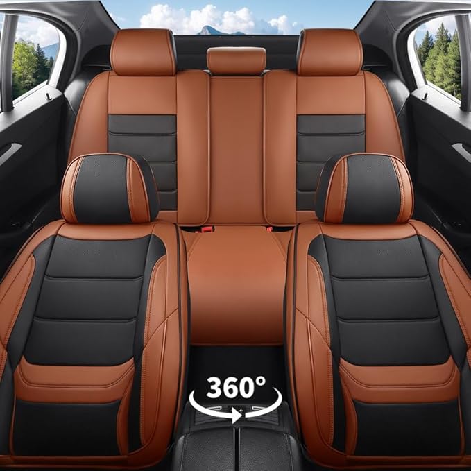 Car Seat Covers Full Set Custom Fit for Ford Escape 2001-2025 2026-Luxury Leather with Lumbar Support, Breathable, Waterproof, Anti-Slip, Durable, Easy to Install (BlackBrown,Full Set)