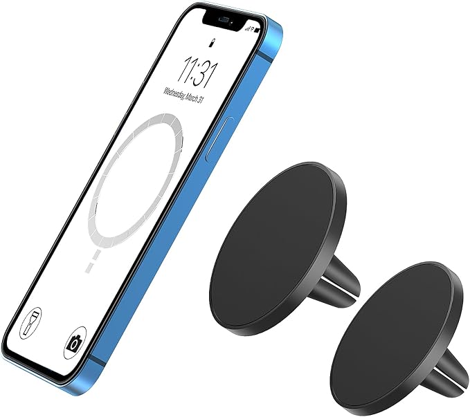 TechMatte for Magsafe Car Mount, Magnetic Air Vent Phone Holder for Car Compatible with iPhone 17 16 15 14 13 12 Pro Max Plus Mini & MagSafe Case, Portable Electronic Device Mount (2 Pieces, Black)