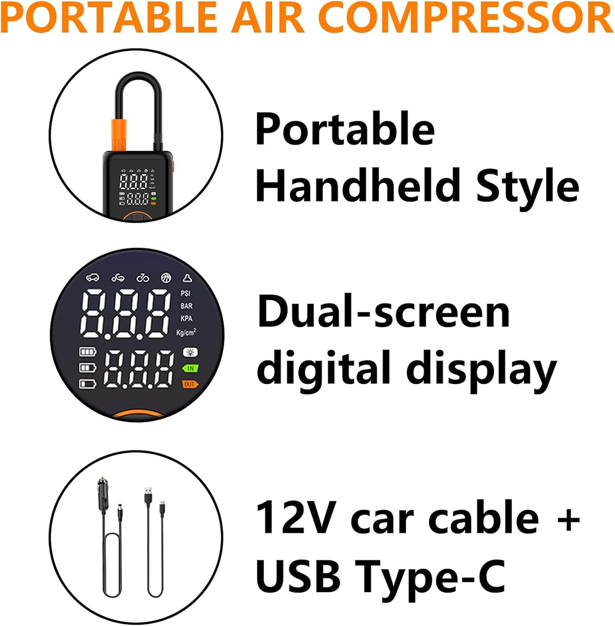 Tire Inflator Portable with Air Release Valve Mini Air Compressor Cordless with Cigarette Lighter with Digital Pressure Gauge can Preset Tire Pressure Auto Shut off SOS Light 150PSI for Cars