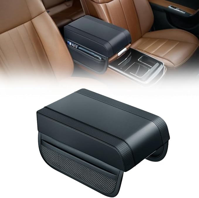 Universal Car Armrest Booster Cushion, 2024 New Memory Cotton Car Armrest Box Pad Auto Center Console Pad, Upgrade Waterproof Car Center Console Cover Pad Elbow Rest Box Covers (Black)