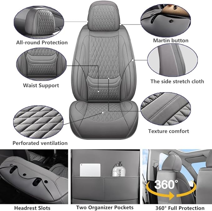 Car Seat Covers Full Set Custom Fit for Buick Century 1997-2005 - Premium Faux Leather with Lumbar Support | Breathable, Waterproof, Anti-Slip, Durable (Gray,Full Set)