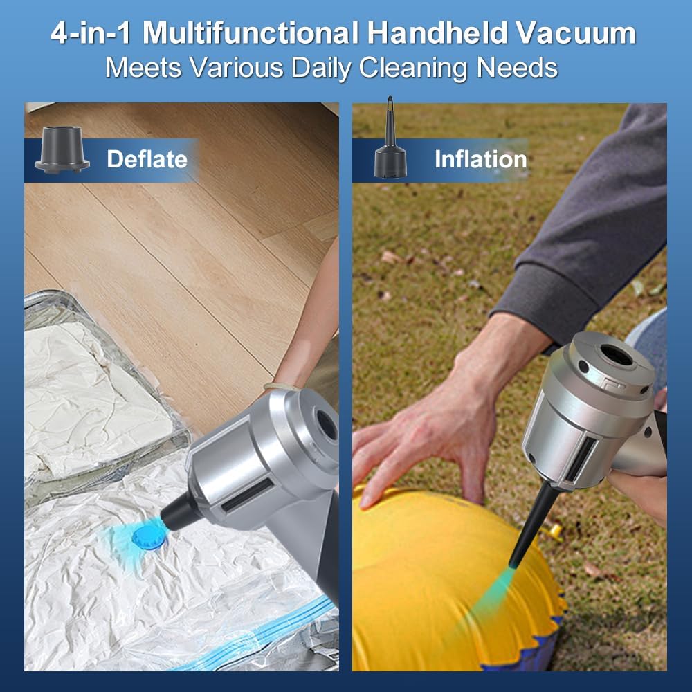 Handheld Foldable Car Vacuum, 4-in-1 18000PA Mini Vacuum Cleaner Portable Cordless, Air Blower, High Power Air Duster with Brushless Motor, for Car, Home, Office, Camping (Black)