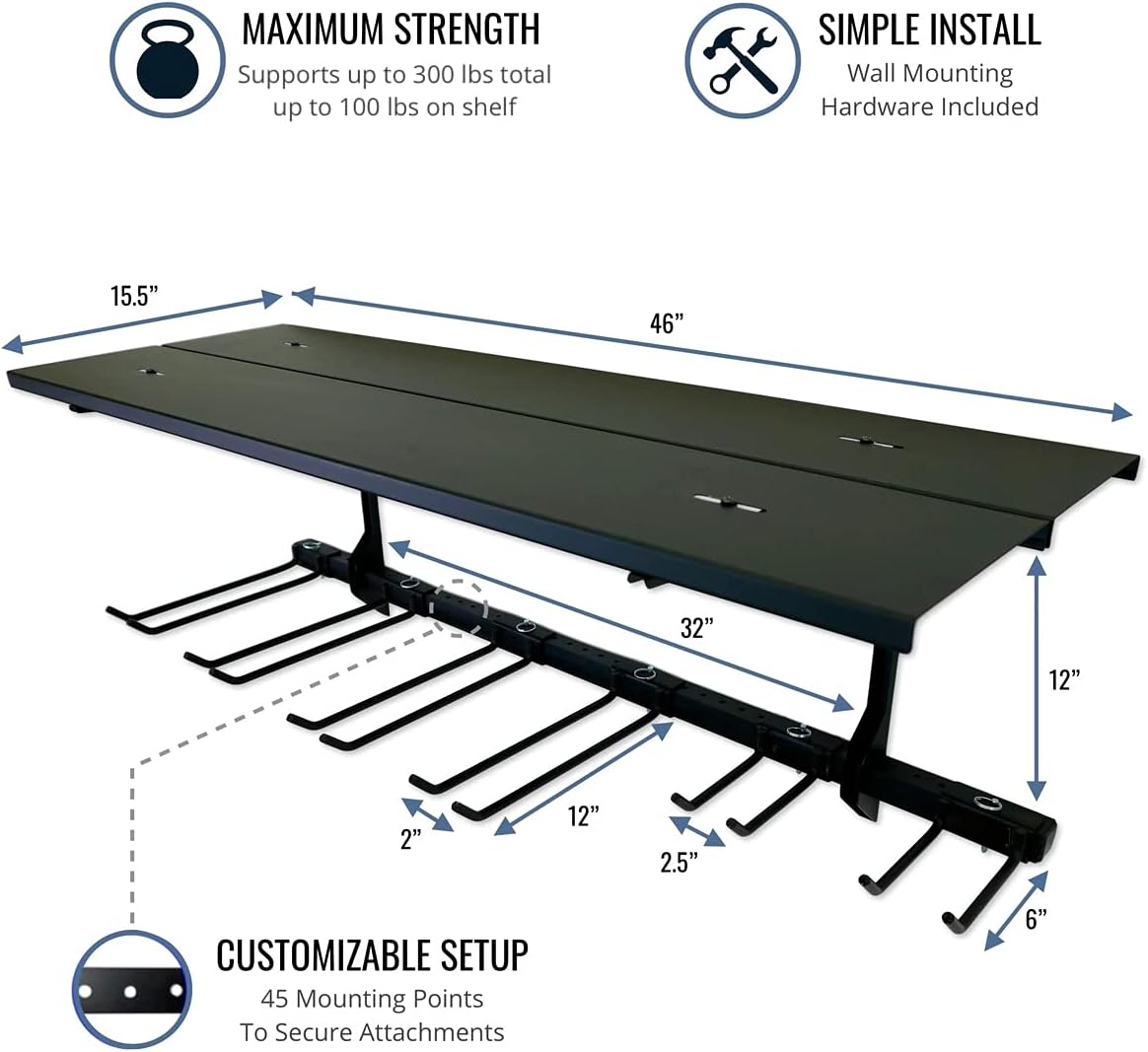 StoreYourBoard Tool Max Garage Storage Rack Shelf – Adjustable Wall Mount Garage Tool Organizer, Heavy Duty Steel Tool Rack with Shelf, Holds up to 300 lbs