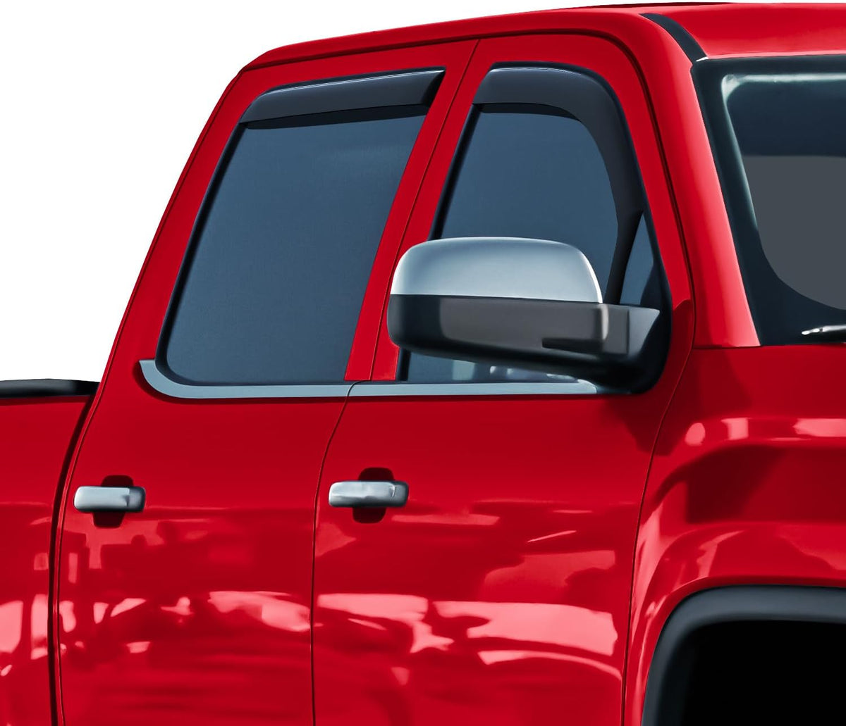 Voron Glass in-Channel Extra Durable Rain Guards for GMC Sierra 2014-2018 Crew Cab, Window Deflectors, Vent Window Visors, 4 Pieces - 200906
