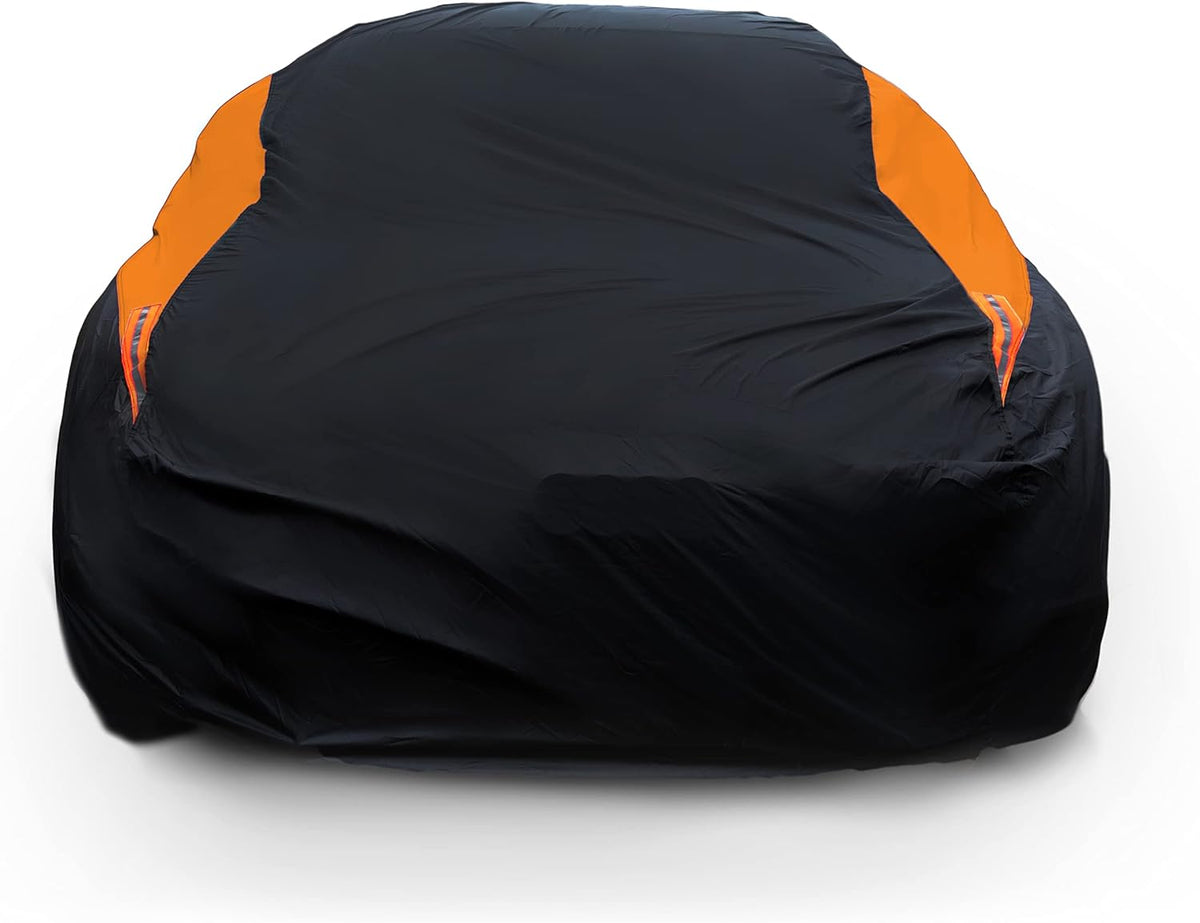 MORNYRAY Waterproof Car Cover All Weather Snowproof UV Protection Windproof Outdoor Full car Cover, Universal Fit for Sedan (Orange, A2-Fit Sedan Length(Up to 177 inch)
