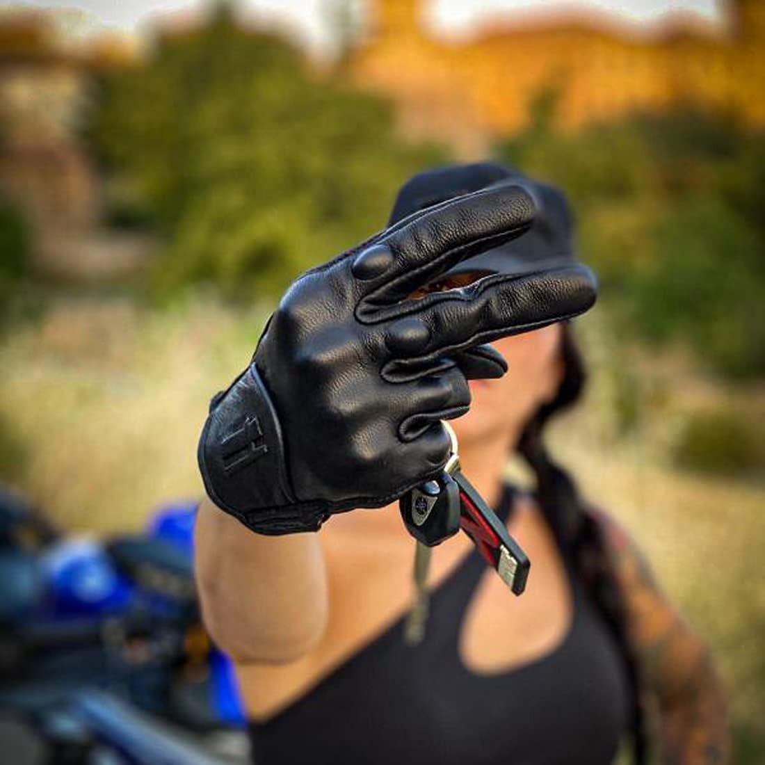 Harssidanzar Women's Motorcycle Gloves,Leather Motorcycle Gloves, Motorbike Gloves, Road Racing, Cycling, Climbing, Powersports Gloves Touchscreen GL016