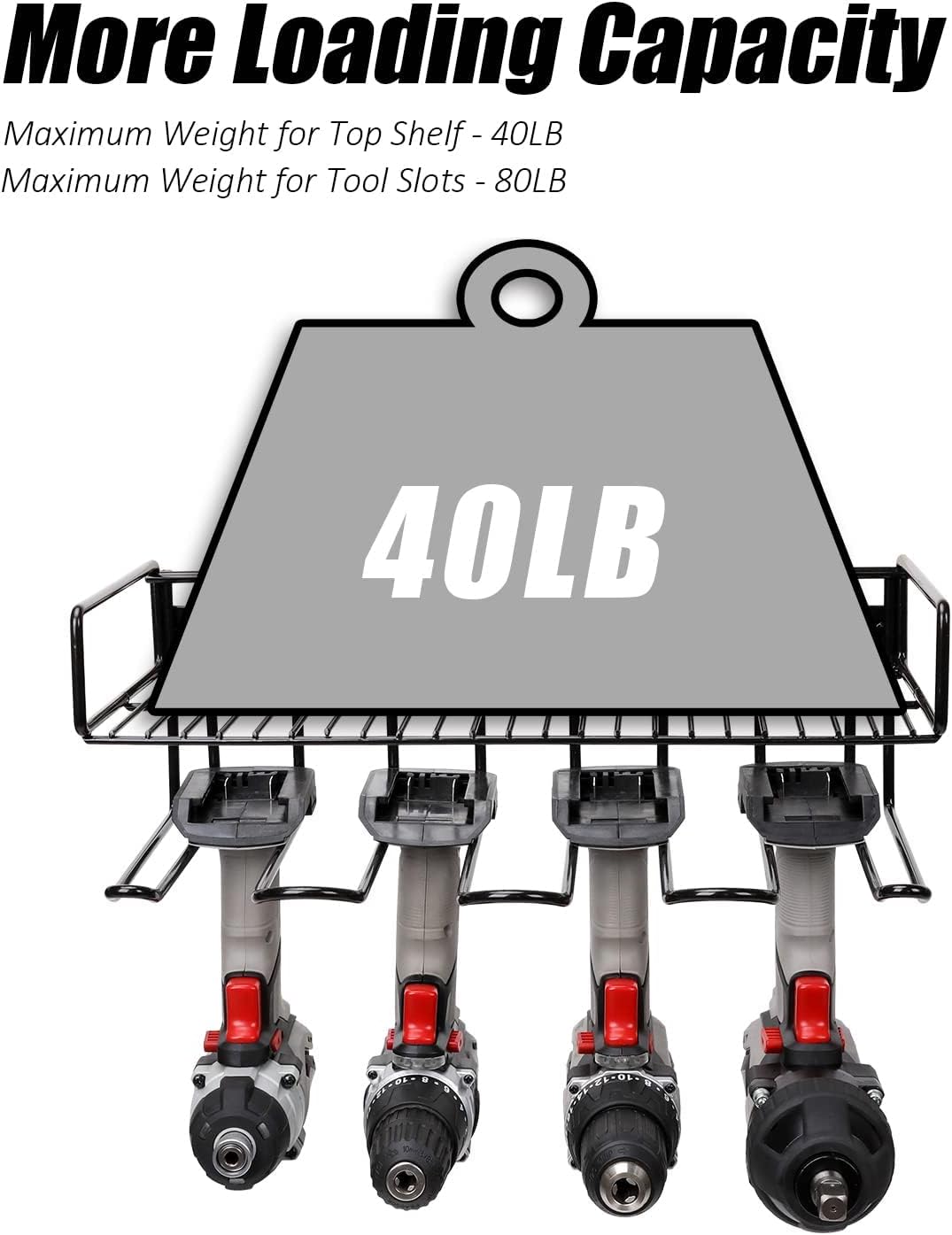 Heavy Duty Tool Organizer, 16" W x 7.48" H x 5.51" D, 4 Wall Mount Anchors, 3.95" Between Slots, Sturdy Steel Construction, Ideal for Power Tools (2 Pack)