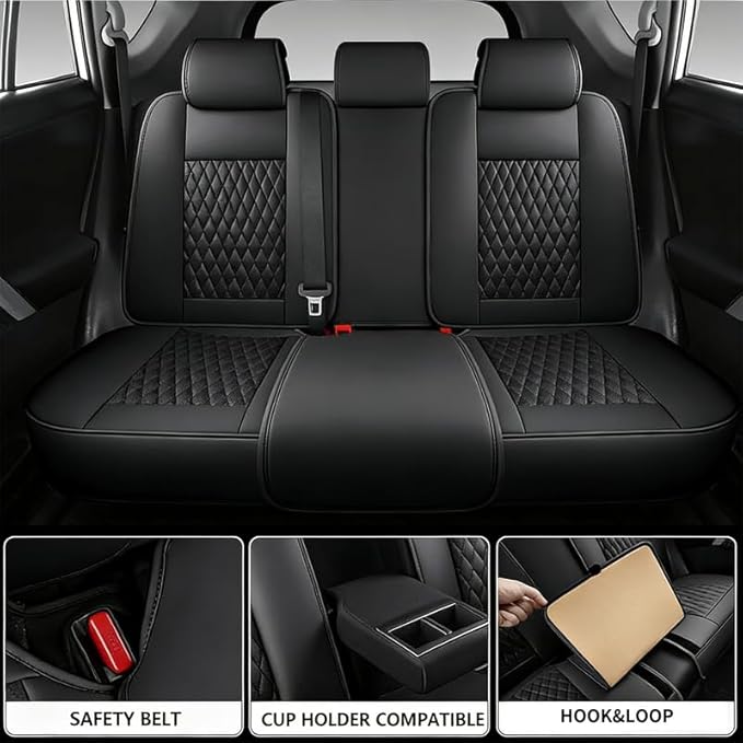 Car Seat Covers Full Set Custom Fit for Saturn Ion 2003-2010 - Premium Faux Leather with Lumbar Support | Breathable, Waterproof, Anti-Slip, Durable (Black,Full Set)