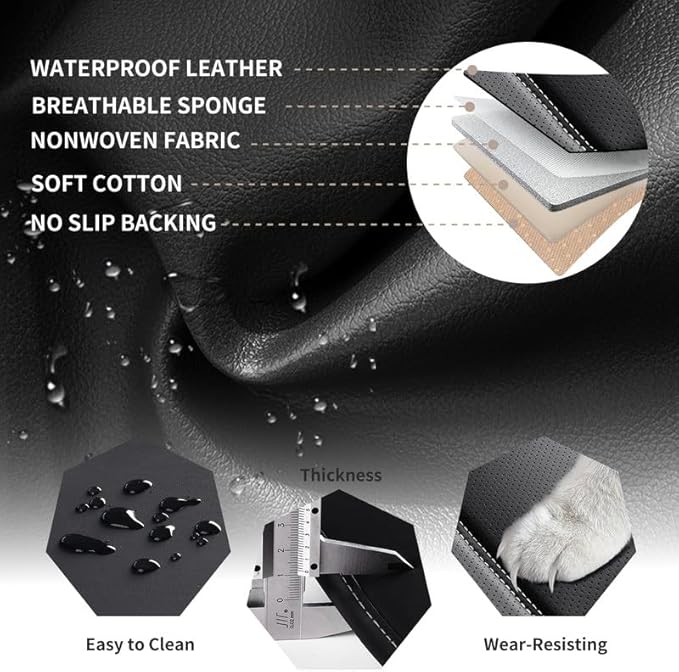 Car Seat Covers Full Set Custom Fit for Mercury Grand Marquis 1995-2011-Luxury Leather with Lumbar Support, Breathable, Waterproof, Anti-Slip, Durable, Easy to Install (Black&White,Full Set)