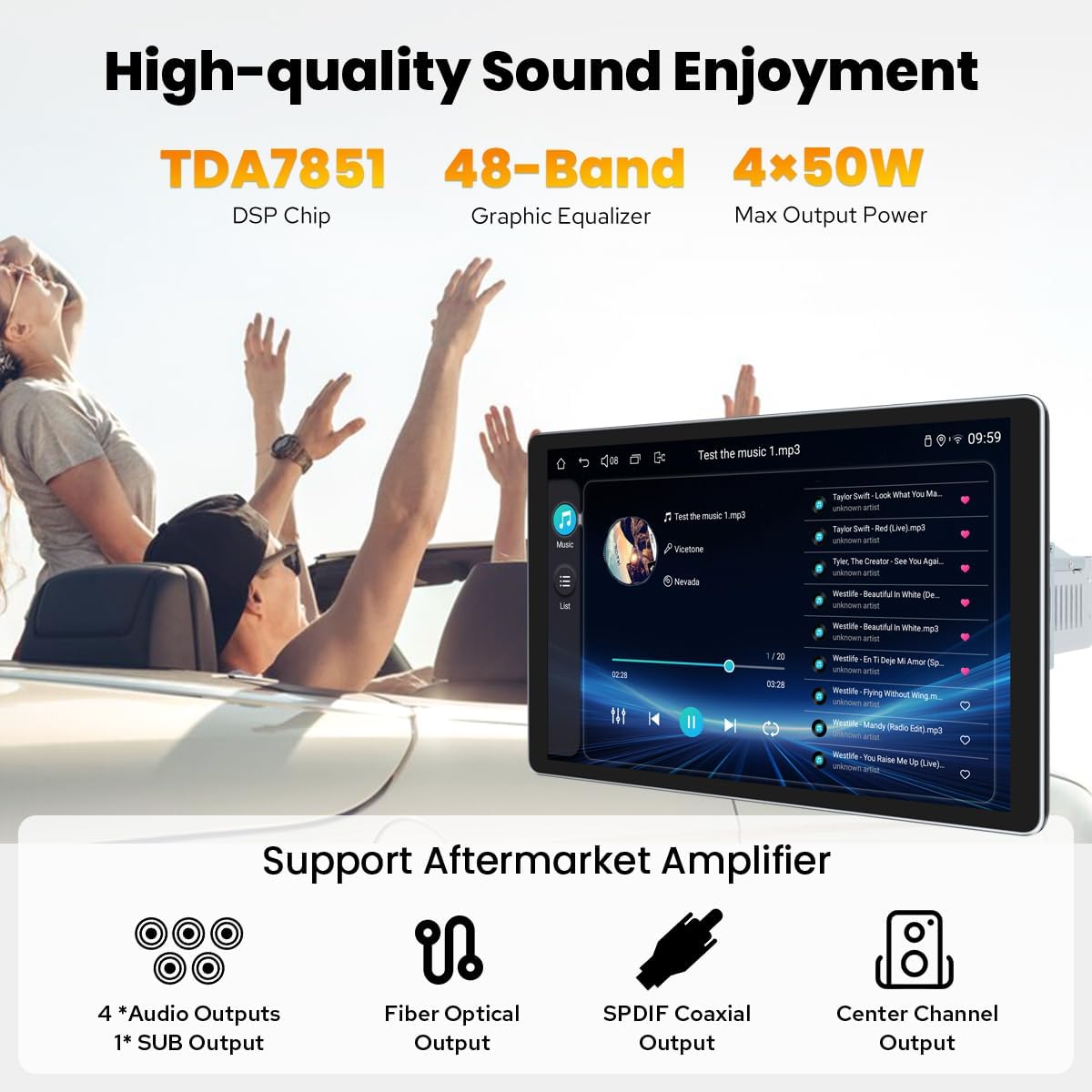 Joying Single Din Touchscreen Radio 10.1 Inch Car Stereo with Apple Carplay & Android Auto, 4GB+64GB Android 13 Head Unit with Mirror Link, AM/FM, Bluetooth, SWC, GPS(JY-UTS10N4)