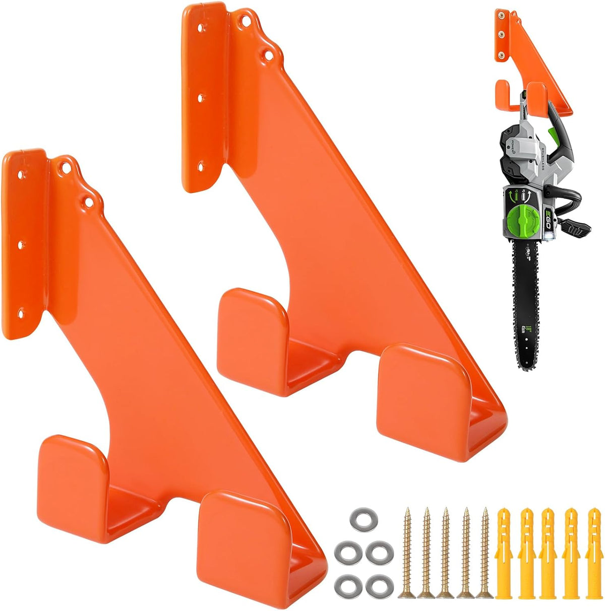 Chainsaw Hanger,Heavy Duty Chainsaw Hanger, 2 Pack Wall Mount Rack, Durable Chainsaw Storage Holder for Garage & Shed, Anti-Scratch Chainsaw Hook for Space-Saving Organization