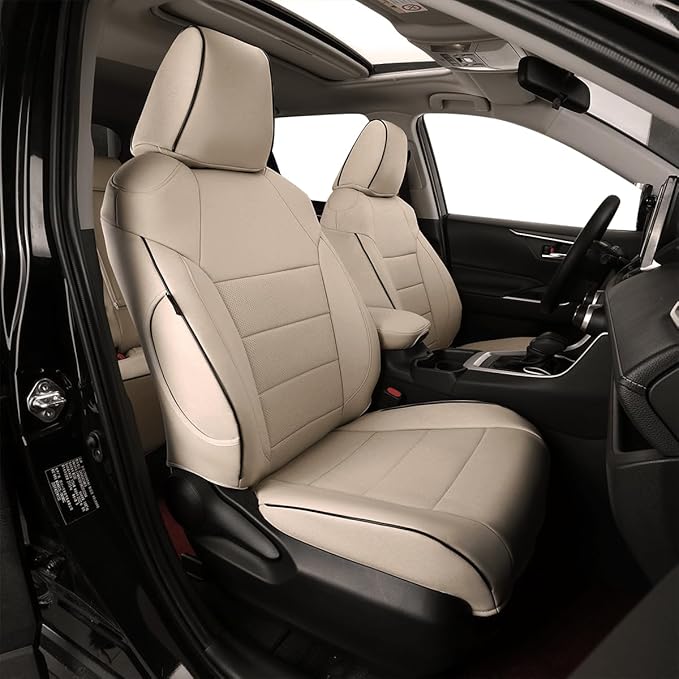 EKR Rav4 Seat Covers Custom Fit for Toyota Rav4 (Only Hybrid) 2019-2025 LE,XLE,XLE Premium,Limited,Woodland Edition, Leather Car Seat Cover Full Set for SUV Faux Leather(Beige)