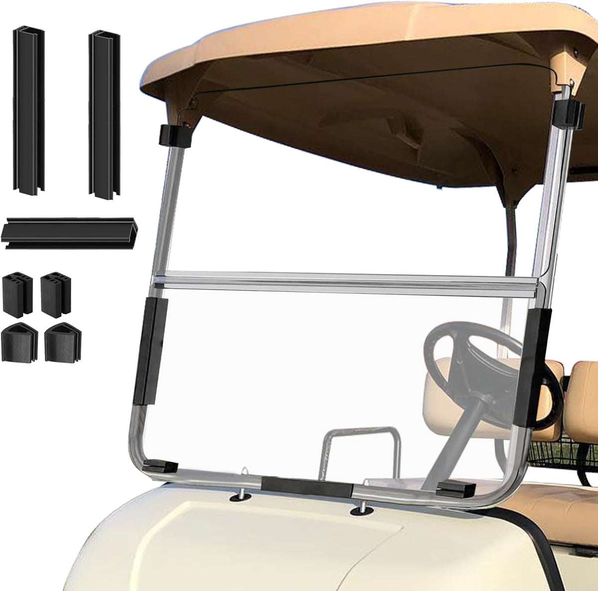 Golf Cart Foldable Windshield 3/16" (5MM) Thicken Only Fits 2003-2006 Yamaha G22, Fits 1"×1" Strut Rail Front Folding Acrylic Windshield Replacement, Included Mounting Hardware - Clear
