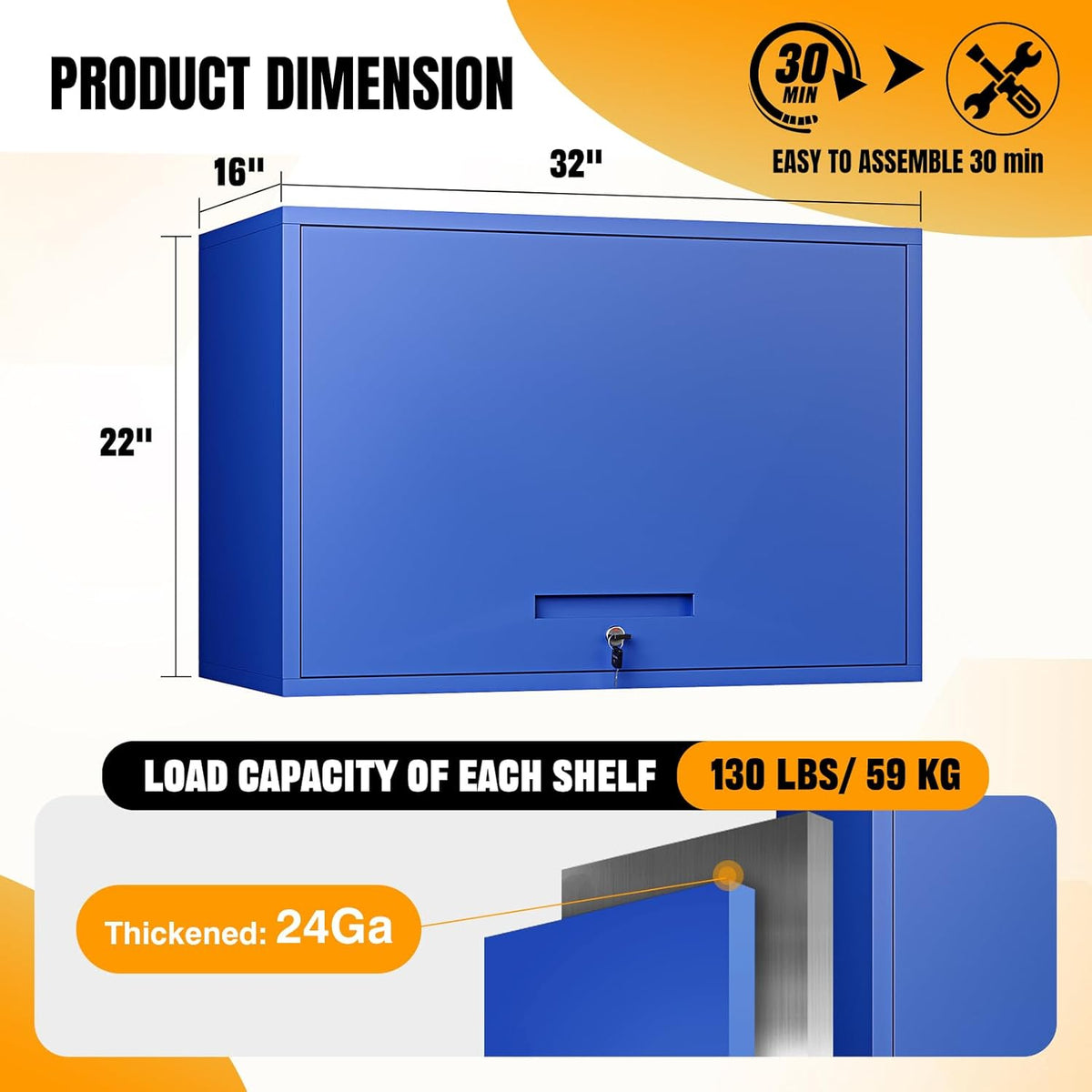 Metal Wall Storage Cabinet 22'' Tall Wall-Mounted Steel Garage Cabinet Adjustable Shelf Wall Shelf Metal Garage Locker Storage Rack Small Tool Chest Trailer Assembly Required