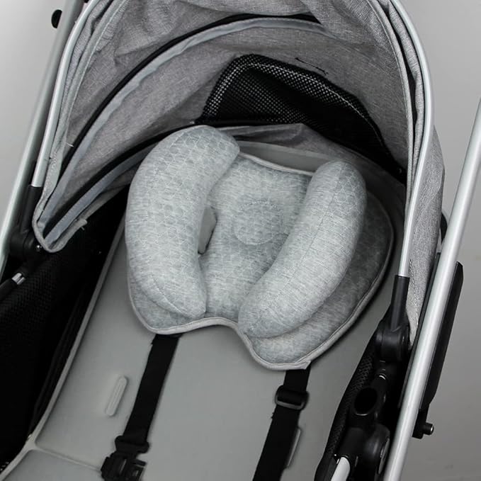2 in 1 Baby Support Pillow, Adjustable Banana Shape Baby Neck Head Travel Pillow Stroller Insert Cushion for Kids, Toddler, Gray