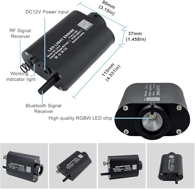AZIMOM 16W Car Use Sound Activated Fiber Optic Light Box Engine Music Sensor Mode RGBW APP/Remote Control Starlight Engine Driver for Car Indoor Star Lighting Decoration