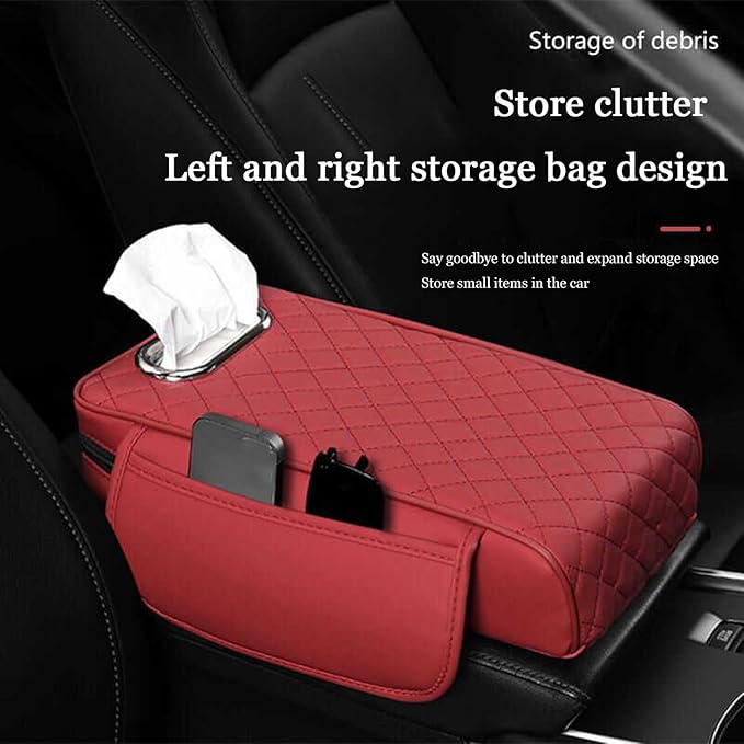Car Center Console Cover for Infiniti FX SUV FX35 / FX37 / FX40 / FX45 /FX50, Leather Car Arm Rest Cover, Car Armrest Cushion with 2 Storage Bags Car Center Console Armrest Pad, G Yellow