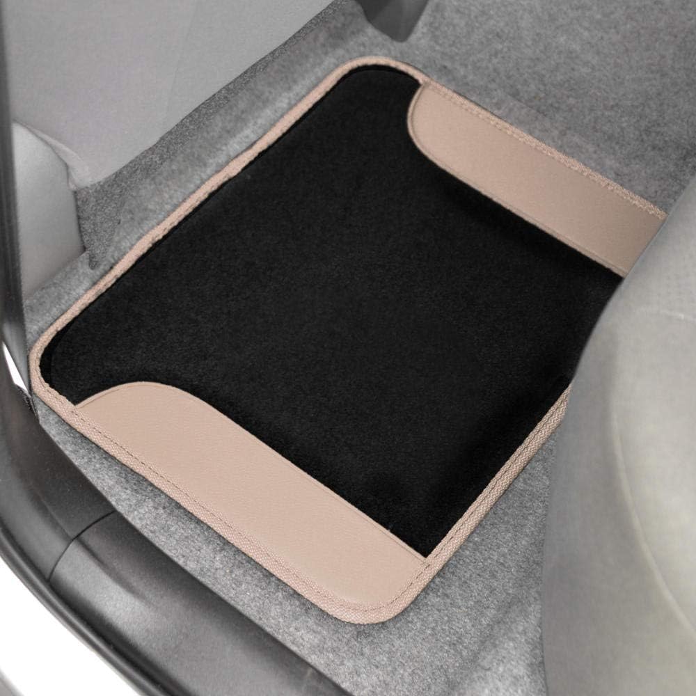 BDK carXS Fresh Two-Tone Carpet Floor Mats, Tribal Tattoo Design with Vinyl Trim for Car Sedan Truck SUV, Front & Rear Set of 4, Beige