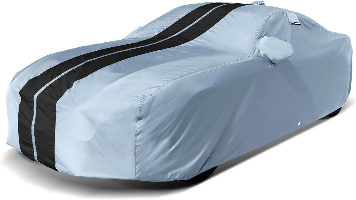 iCarCover Custom Car Cover for Pontiac Fiero GT Fastback (1985-1988) Waterproof All-Weather Rain Snow UV Sun Protector Full Exterior Indoor Outdoor Car Cover (Stripe - Gray/Black)