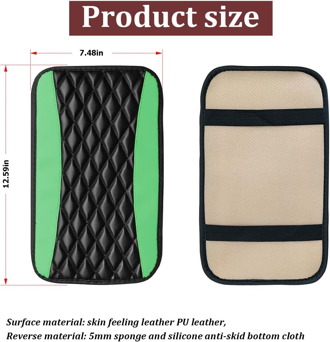 Moly Magnolia Car Center Console Cover, Leather Waterproof Armrest Seat Box Cushion Pad, Universal Decor Protector Mat, Auto Interior Accessories for SUV Truck Vehicle (Green)