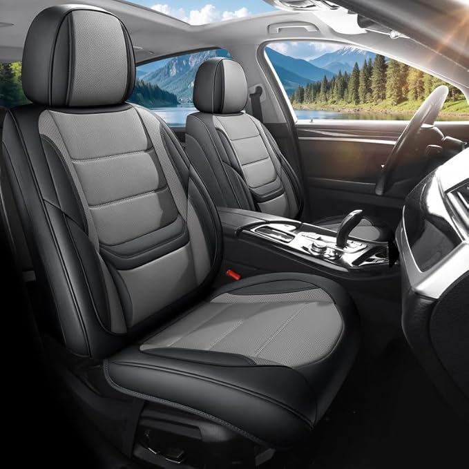 Car Seat Covers Custom Fit for Chevrolet/Chevy Bolt 2016-2026 , Premium Faux Leather Waterproof Car Seat Protectors with Lumbar Support, Breathable Anti-Slip Easy to install(Black&Gray,Full set)