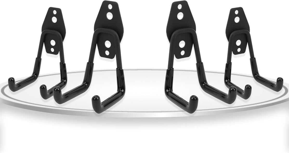 Wall Mount Heavy Duty Garage Hooks (4-Pack) – Wall Mounted Storage Hooks for Ladders, Bikes, Tools & More – Rust-Resistant Steel with Anti-Slip PVC Coating Small U Hooks