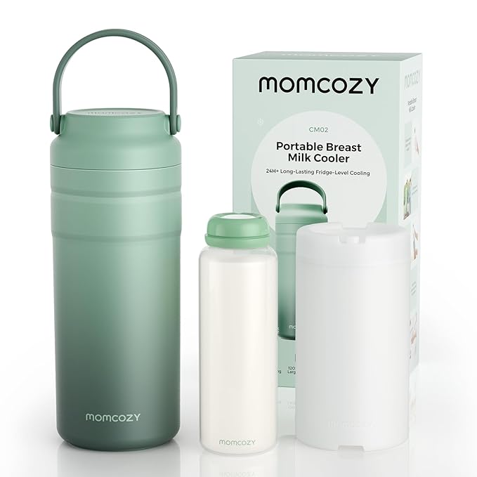 Momcozy Portable Breast Milk Cooler for Travel, 24H Ice-Free Cooling Breastmilk Storage Bottles Container, 12 Ounces Leak Proof Outdoor Small Freezer, Baby Breastfeeding Essential for New Moms