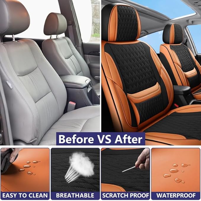 Car Seat Covers Full Set Custom Fit for Pontiac G3 2009-2010 - Premium Faux Leather with Lumbar Support | Breathable, Waterproof, Anti-Slip, Durable (Black&Brown,Full Set)