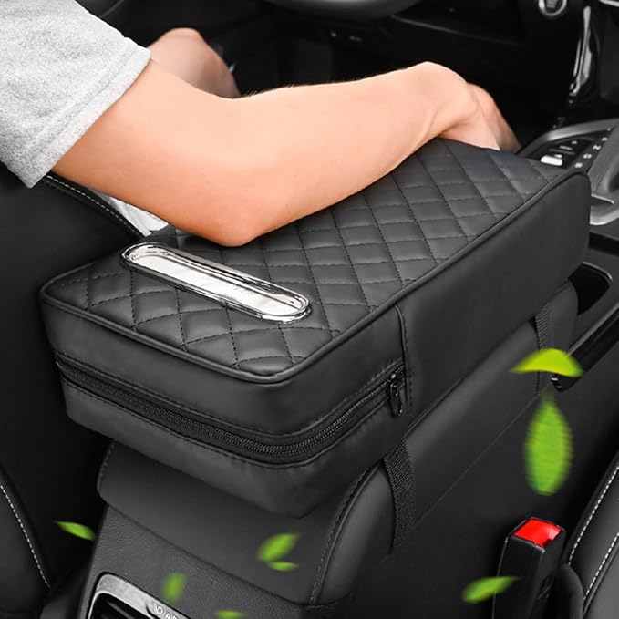 Upgrade Car Console Armrest Pad with Tissue Box,Comfortable Memory Foam Car Armrest Cushion,Premium PU Leather Car Armrest Cover,Universal Car Center Console Pillow,Car Accessories(Black)