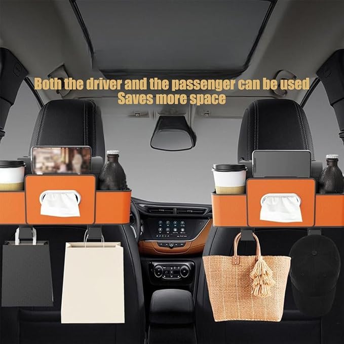 Car Multifunctional Seat Back Waterproof Storage Bag, Multifunctional & Waterproof Car Back Seat Organizer with 2 Cup Holders&Hooks, Hanging Storage Box for Most Cars (2pcs D)