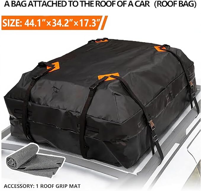 Car Rooftop Cargo Bag, Soft-Sided Storage Carrier with Anti-Slip Mat for Bare Roof, Roof Rack (44.1″*34.3″*17.3″)