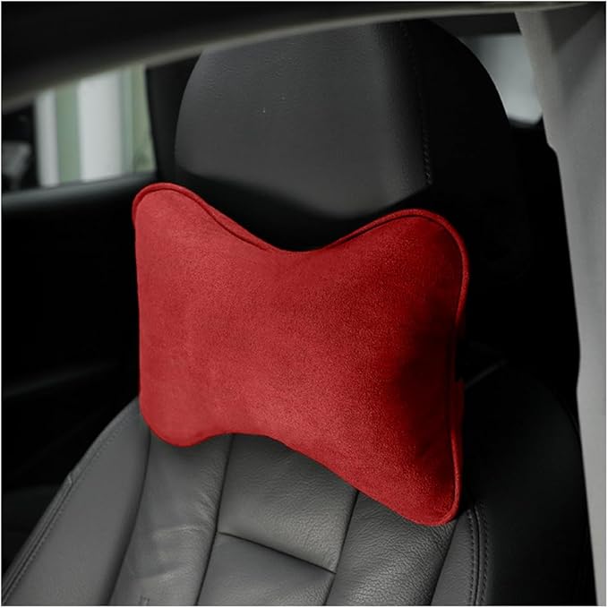 Car Headrest Pillow, Soft Comfortable Breathable Memory Foam Ergonomic Design Automotive Neck Pillow Cushion with Adjustable Strap for Neck Pain Pressure Relief, Universal Fit（Red）