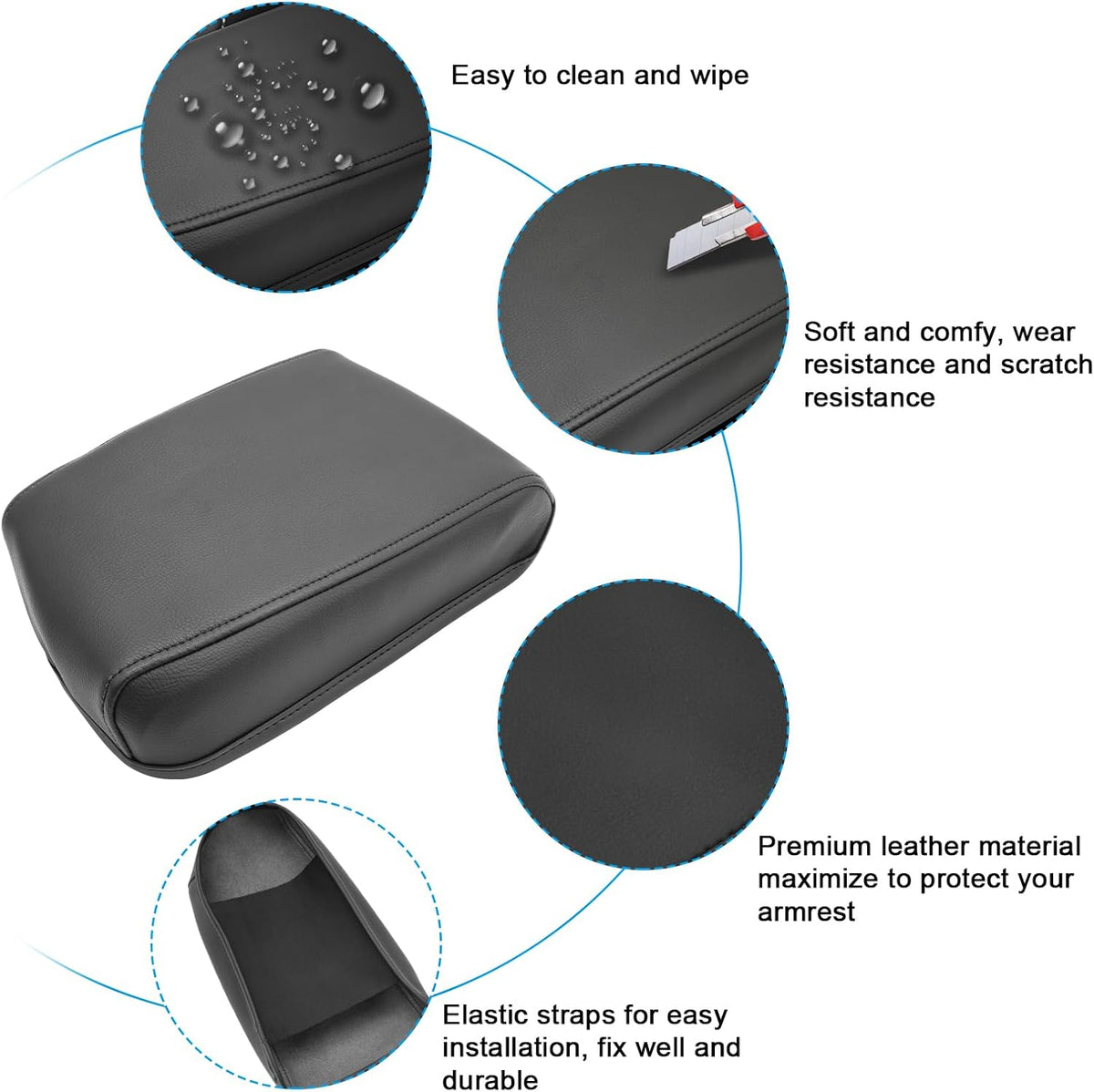 SXCY for 2024 VW Tiguan Armrest Cover for Volkswagen Tiguan 2024 Accessories 2018-2022 2023 2024 Tiguan Center Console Cover 2024 Tiguan Middle Console Cover (Black Leather Cover)