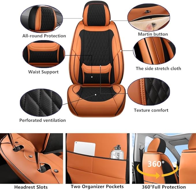 Car Seat Covers Full Set Custom Fit for Ford Maverick 2022-2026 - Premium Faux Leather with Lumbar Support | Breathable, Waterproof, Anti-Slip, Durable (Black&Brown,Full Set)