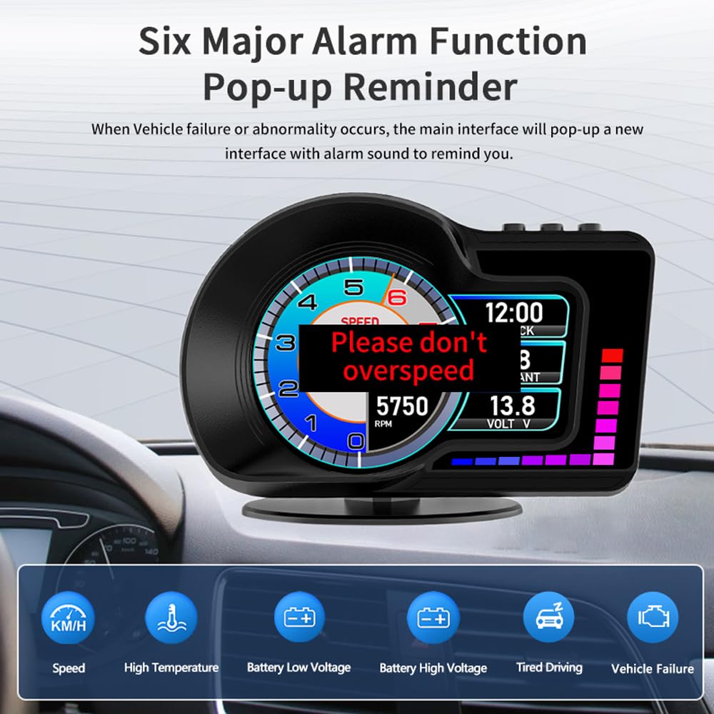 Head Up Display HUD F16 with OBD2 + GPS Dual System Digtial Speedometer, 3.5" IPS Smart Gauge, Speed, Voltage, Engine RPM, OverSpeed Warning, Water Temperature, Turbo Pressure for Cars After 2008