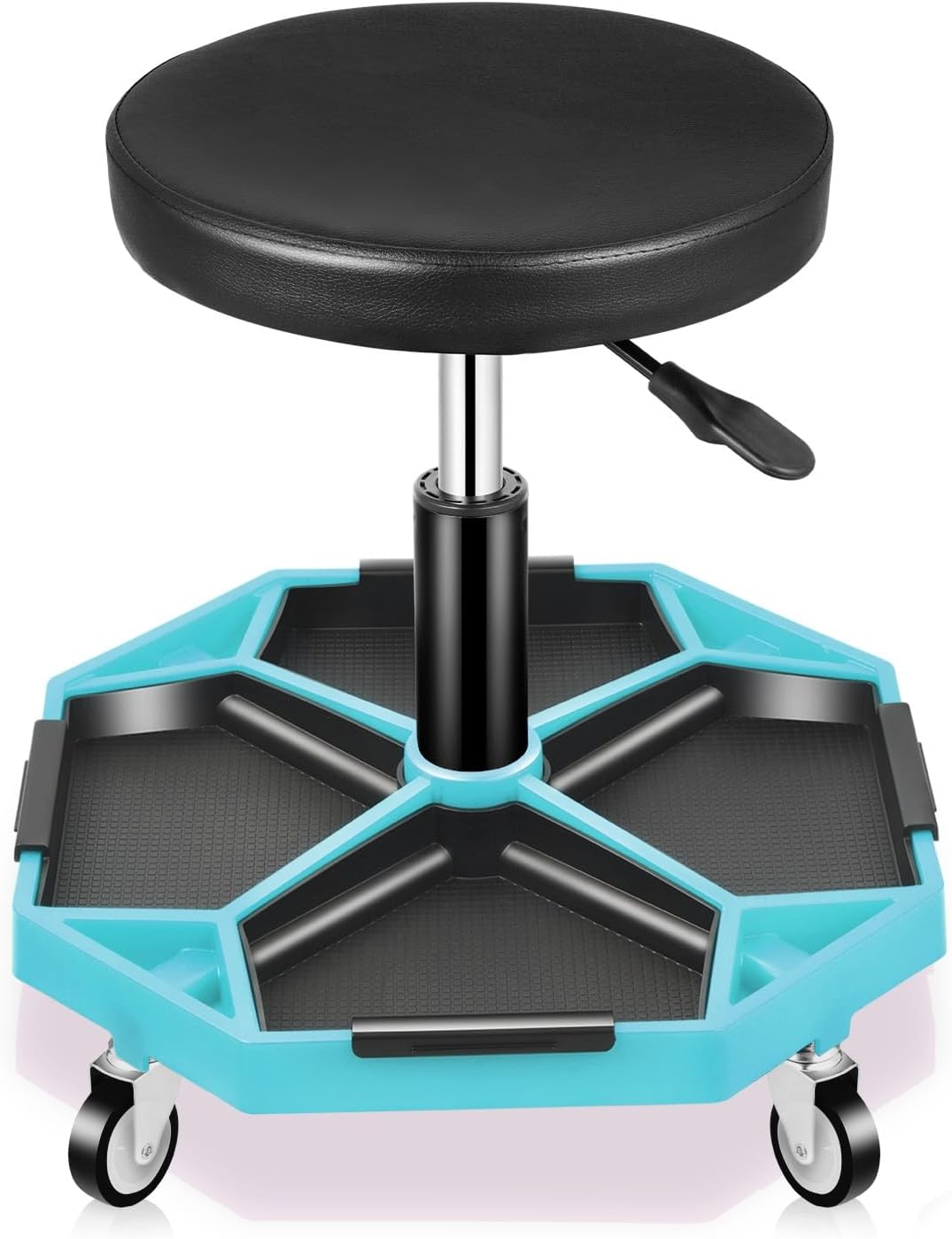 Auto Dynasty Mechanic Stool, Adjustable Rolling Pneumatic Creeper Garage Shop Seat with Tool Tray, 300 LBS Roller Seat for Workshop Auto Repair, Adjustable Height 15.7" to 21", Sky Blue