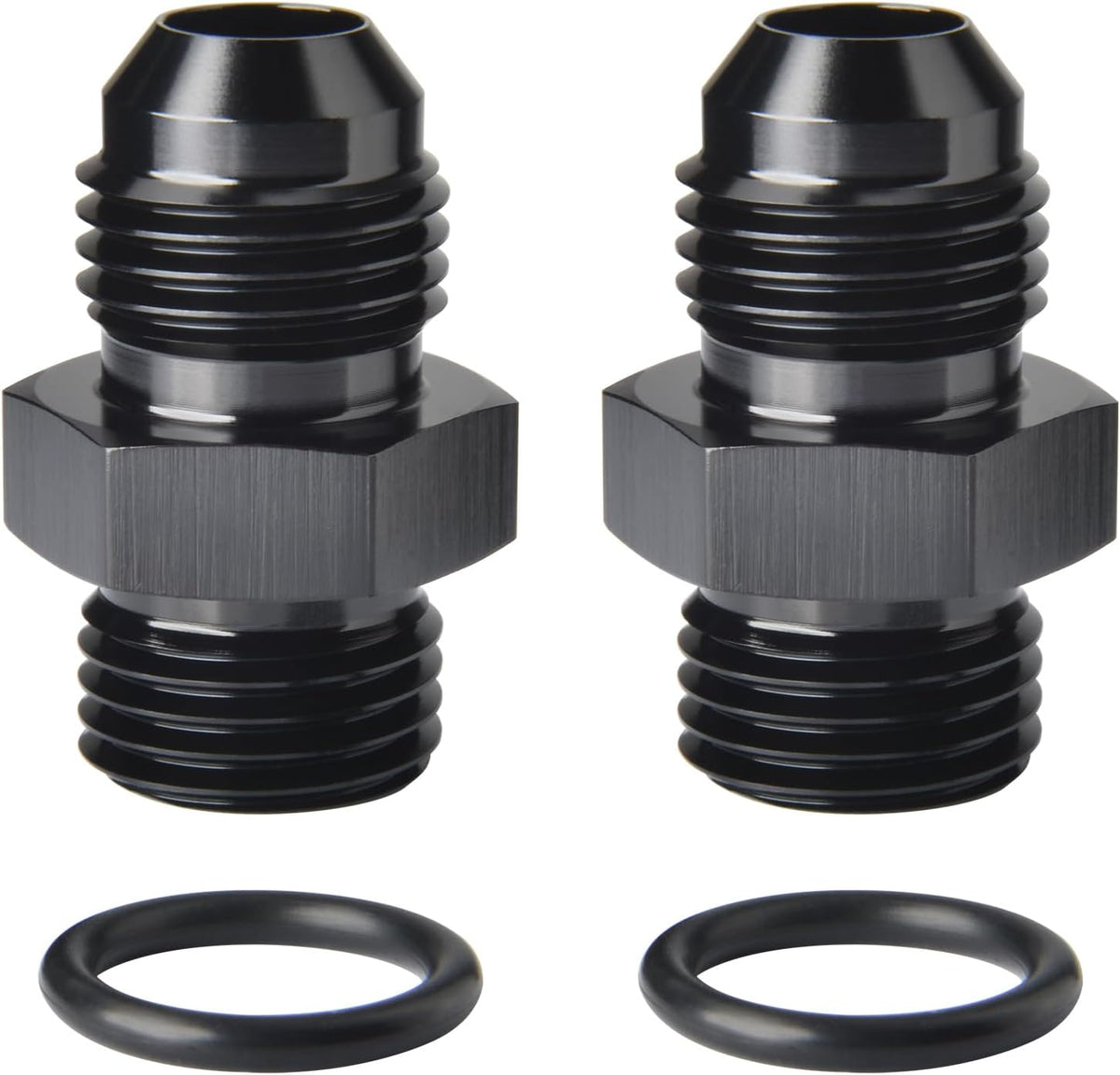4AN Male Flare to 4AN ORB O-ring Boss Fuel Pump Rail Adapter Fitting Aluminum Black, Pack of 2