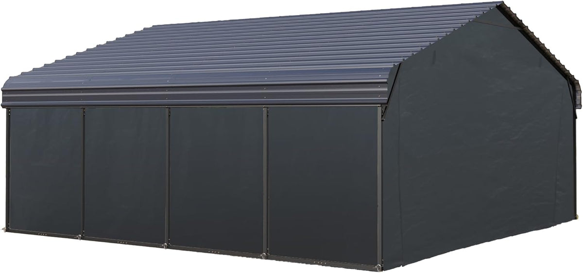 PHI VILLA 20 x 20 ft Carport 2 car Metal Carport Tent with Galvanized Steel Roof with Sidewalls Enclosure Kit, Sturdy Heavy Duty Metal Storage Shed for Cars, Boats, and Tractors