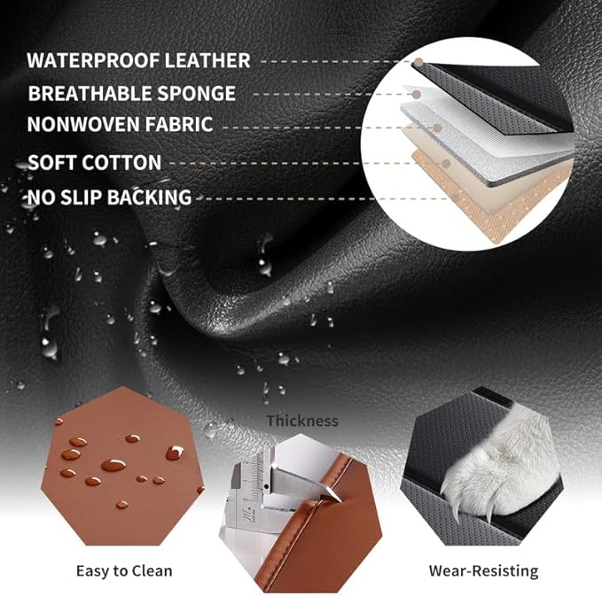 Car Seat Covers Full Set Custom Fit for Chevrolet/Chevy Blazer 2019-2026 - Premium Faux Leather with Lumbar Support, Breathable, Waterproof, Anti-Slip, Durable, Easy to Install (Black&Brown,Full Set)