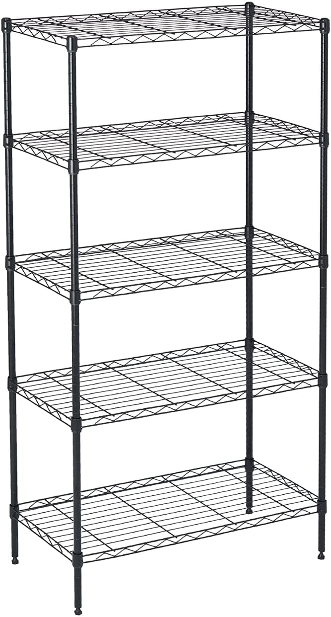 5 Tier Wire Shelving Unit Storage Rack, Metal Heavy Duty Utility Organizers, Organization Units for Products Plant Pantry, Garage, Laundry Racks Durable Shelf Stand,14"W x 30"L x 60"H, Black
