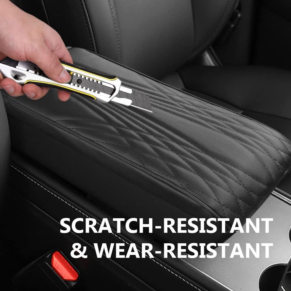 2025 Upgrade Universal Style Memory Cotton Car Armrest Box Pad,New Leather Car Armrest Box Pad Car Center Console Cover Pad,Vehicle Seat Box Cushion Protector for SUV Truck (Coffee, Wave Pattern)