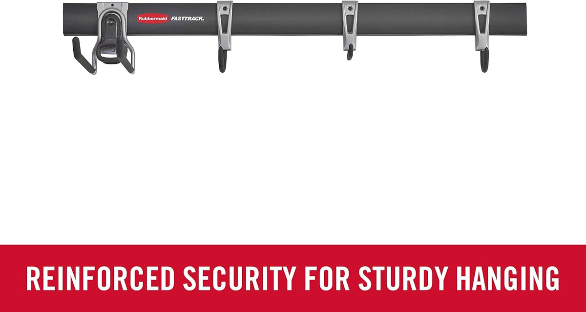 Rubbermaid FastTrack Garage Storage Utility Hooks 5 Piece Black All in One Rail Hook Kit and Tool Organizer Heavy Duty for Home/Garage/Shed/Garden