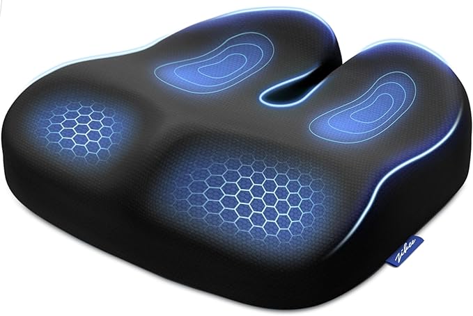 ZIKEE Ergonomic Seat Cushion with Thigh Slope for Long Sitting, Memory Foam Office Chair Cushion for Car, Home, Plane, U-Shaped Design Relieves Hip, Tailbone Pain, Non-Slip Sciatica Pain Relief Pillow
